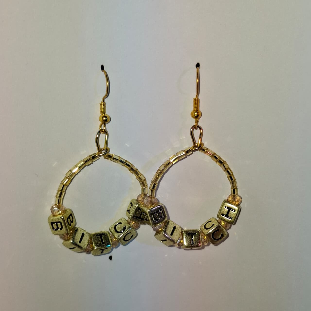 Golden Beaded Custom Text Earrings