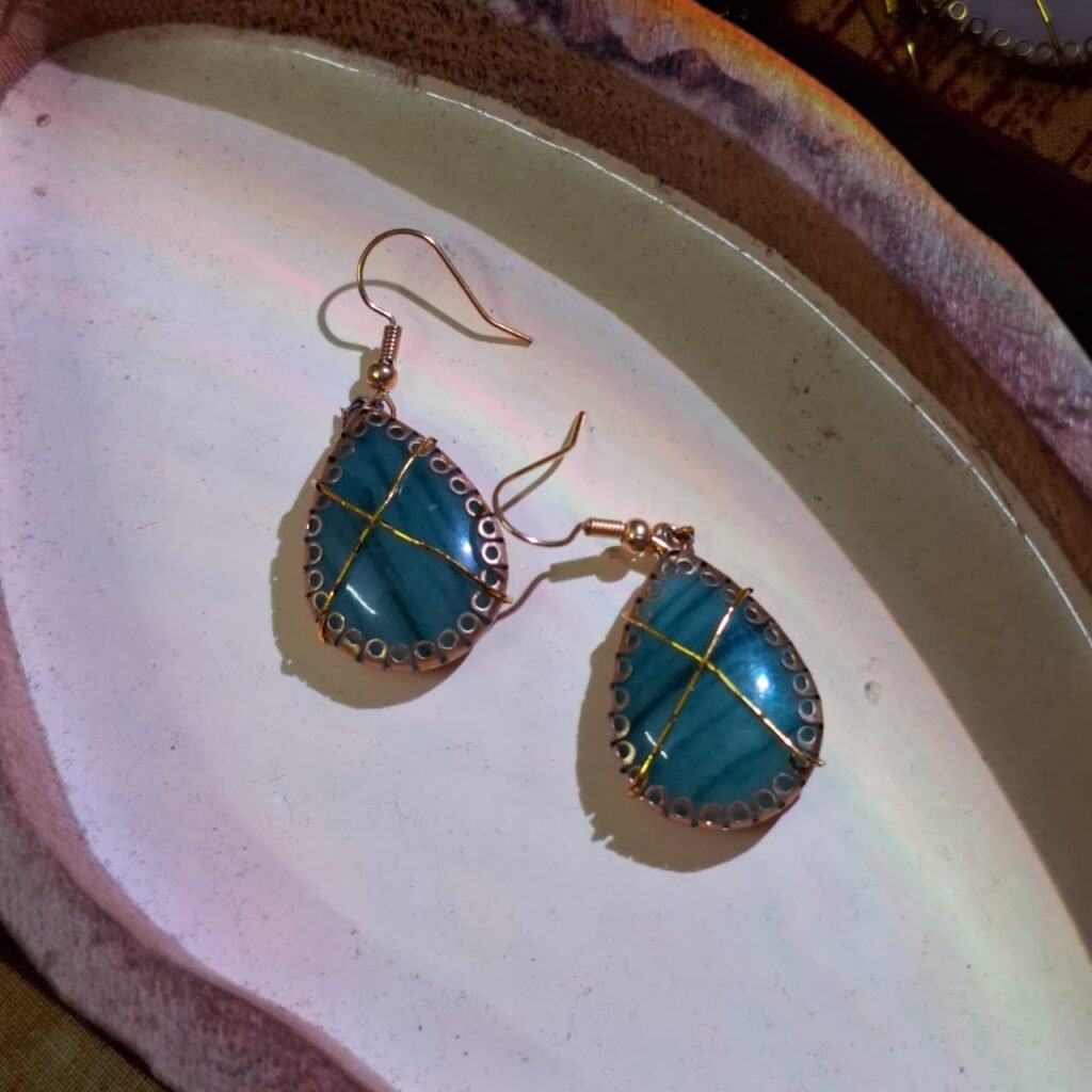 Wire Wrapped Stone Teardrop Earrings - 3