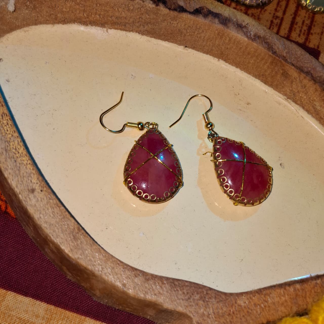 Wire Wrapped Stone Teardrop Earrings - 4 - Image 2