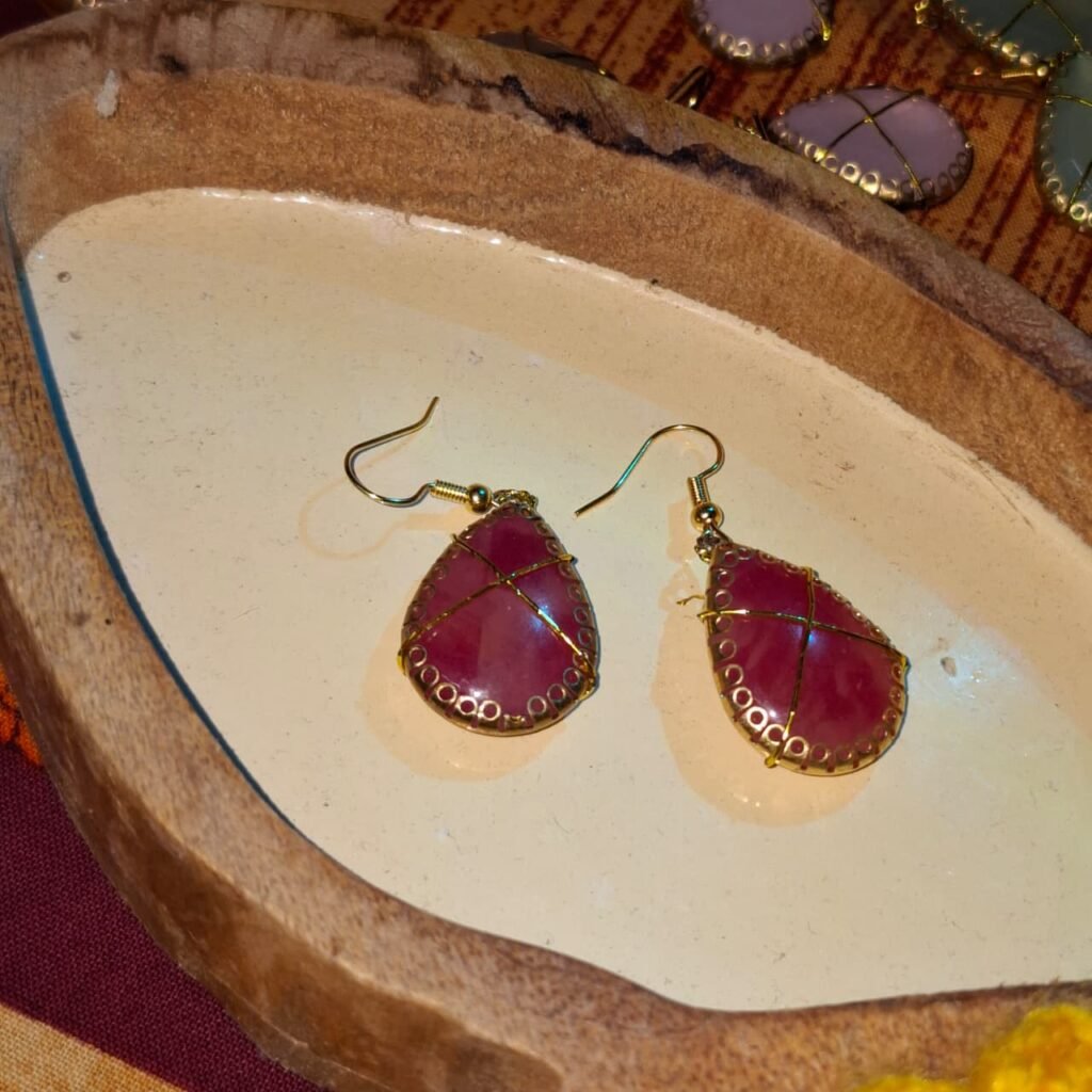 Wire Wrapped Stone Teardrop Earrings - 4