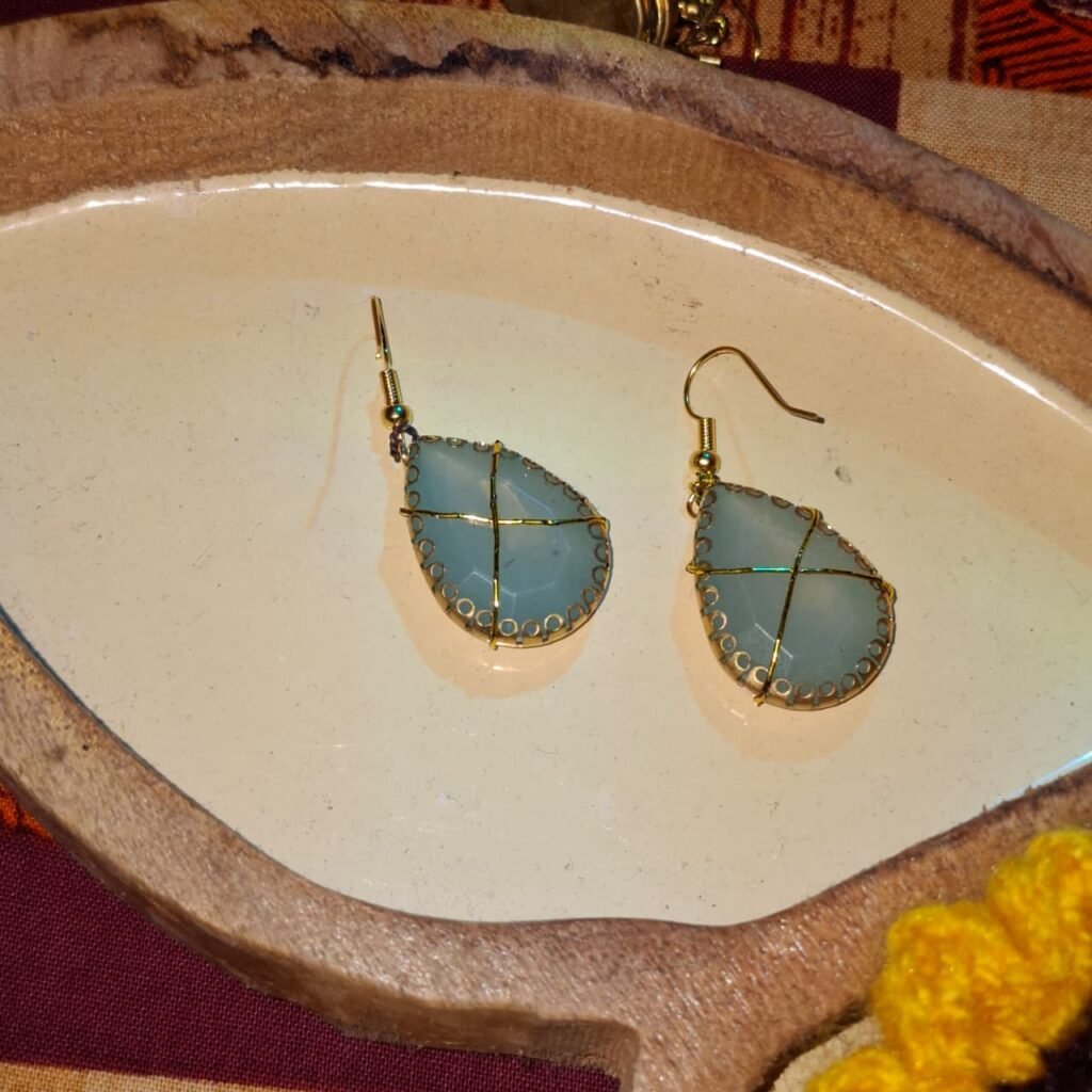 Wire Wrapped Stone Teardrop Earrings - 2