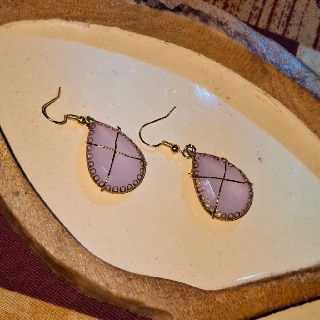 Wire Wrapped Stone Teardrop Earrings - 1