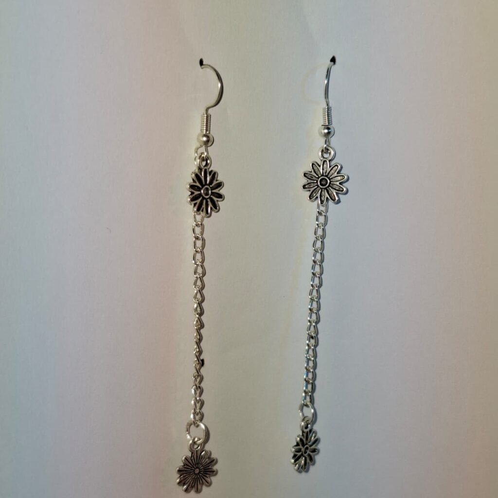 Silver Dangly Flower Charm Earrings - 7