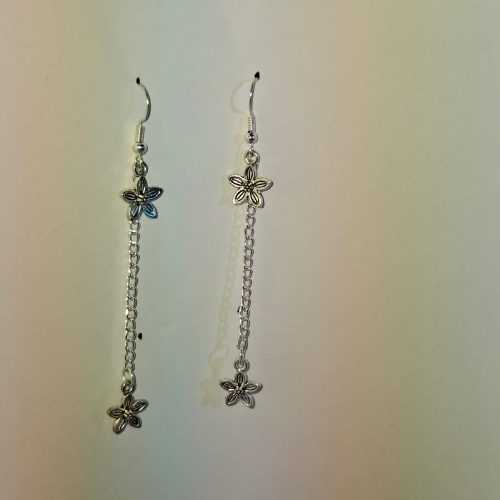 Silver Dangly Flower Charm Earrings - 8