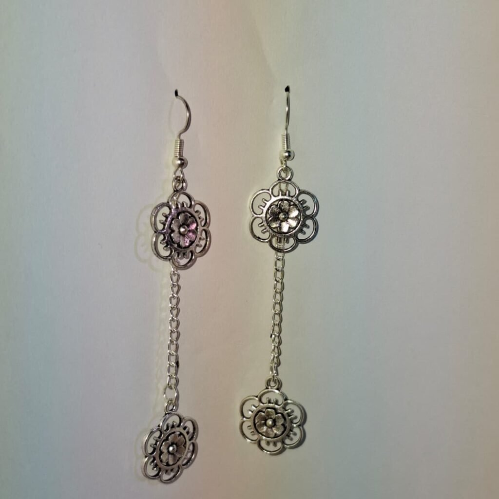 Silver Dangly Flower Charm Earrings - 9