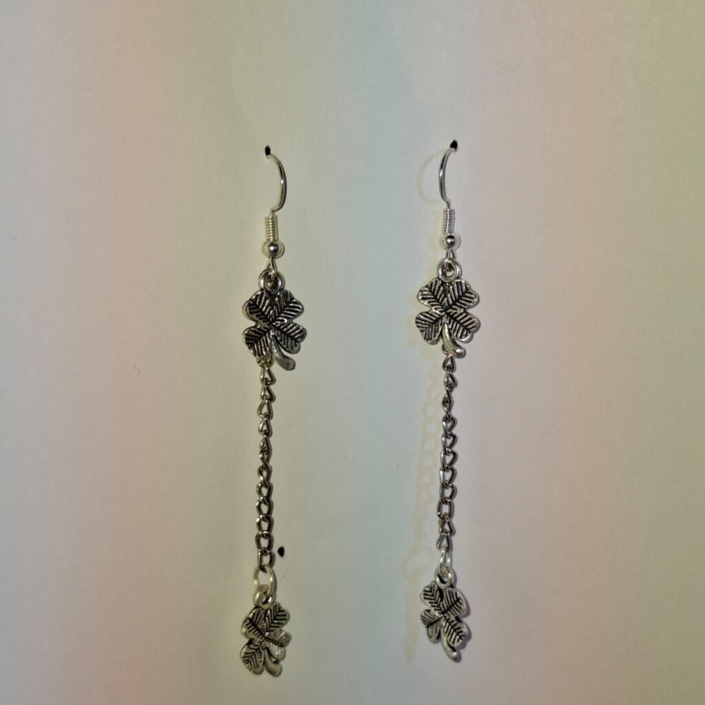Silver Dangly Clover Charm Earrings -1