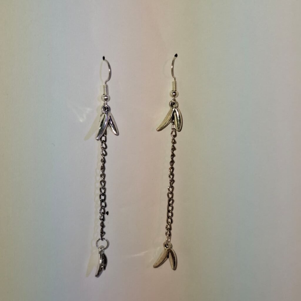 Silver Dangly Leaf Charm Earrings -2