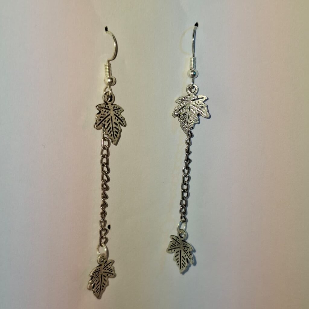 Silver Dangly Leaf Charm Earrings - 3