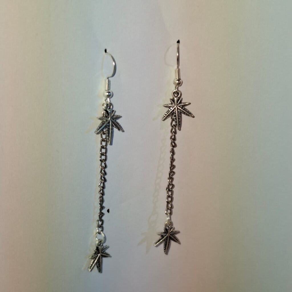 Silver Dangly Leaf Charm Earrings - 4