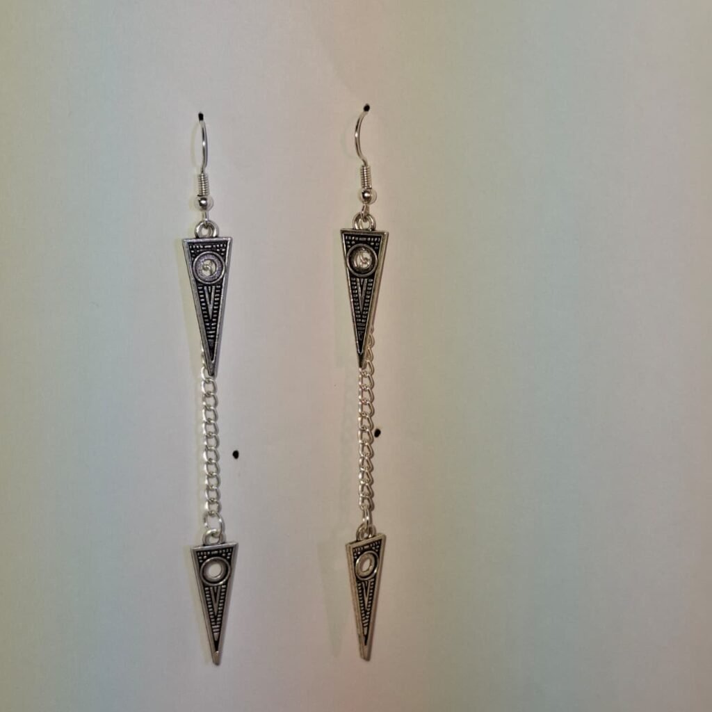 Silver Dangly Pointy Goth Charm Earrings - 5